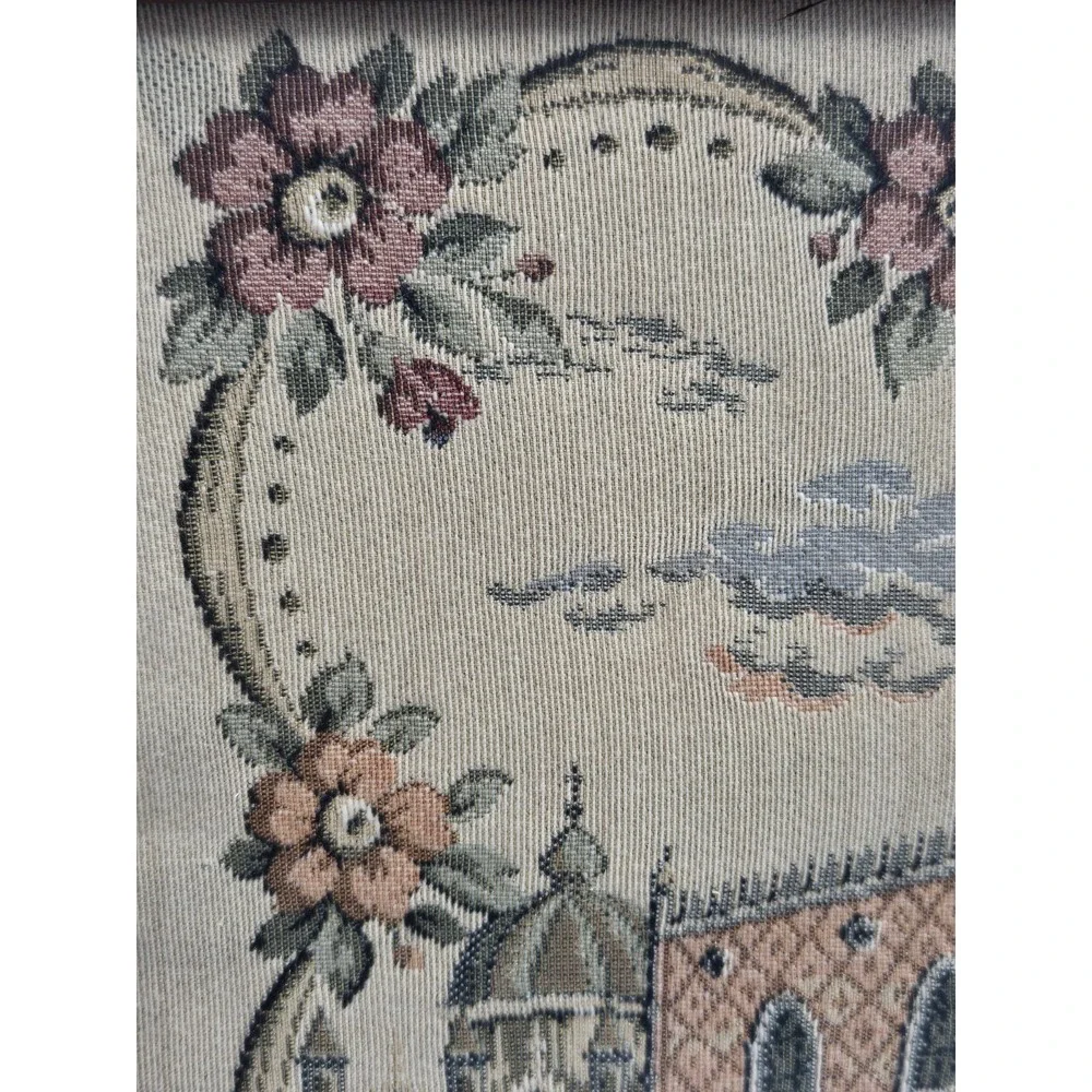 Italian Framed Tapestry Wall Hanging Venice Doge's‎ Palace Scene Floral Border